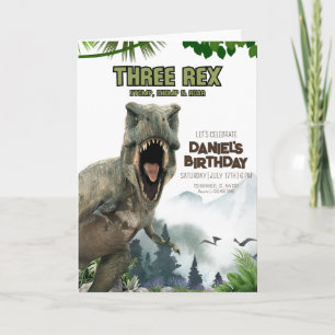 Convite de aniversário de dinossauro Três convite 