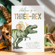 Convite de Aniversário de Dinossauro Três Rex