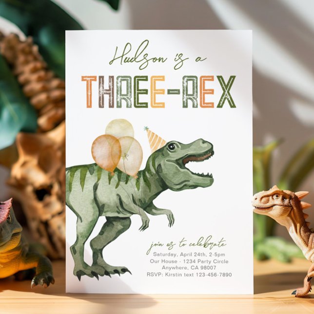 Convite de Aniversário de Dinossauro Três Rex (Criador carregado)