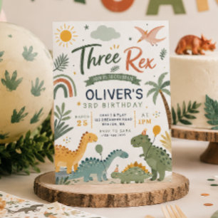 Convite de Aniversário de Dinossauro Três Rex Boys