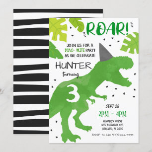 Convite de Aniversário de Dinossauro Verde