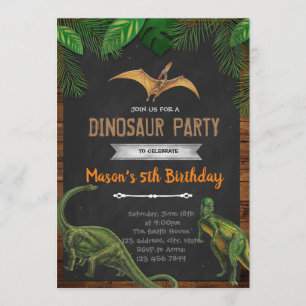 convite de aniversário de dinossauro Vintage