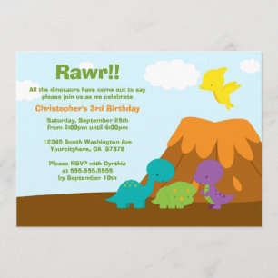 Convite de aniversário de dinossauros colorido