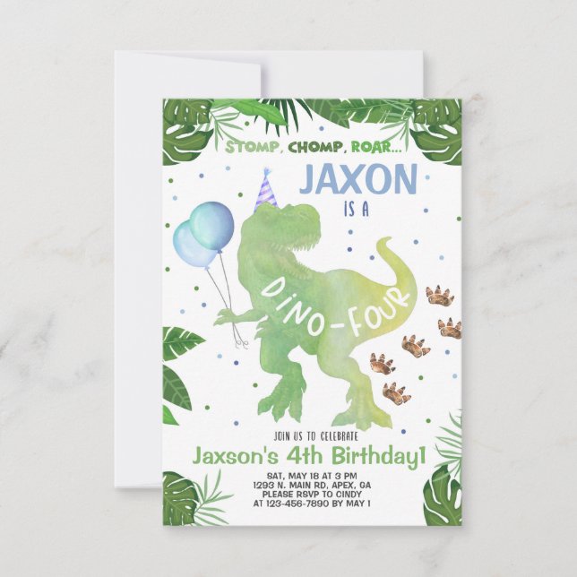 Convite de aniversário de dinossauros, convite de  (Frente)