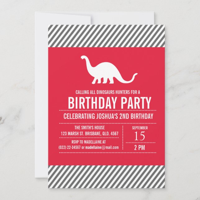 Convite de aniversário de Dinossauros Personalizad (Frente)
