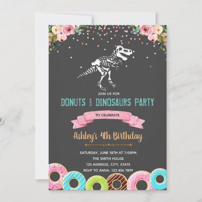 Convite de aniversário de dinossauros rosquinhas (Frente)