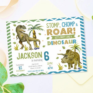 Convite de Aniversário de Dinossauros T-rex Tr