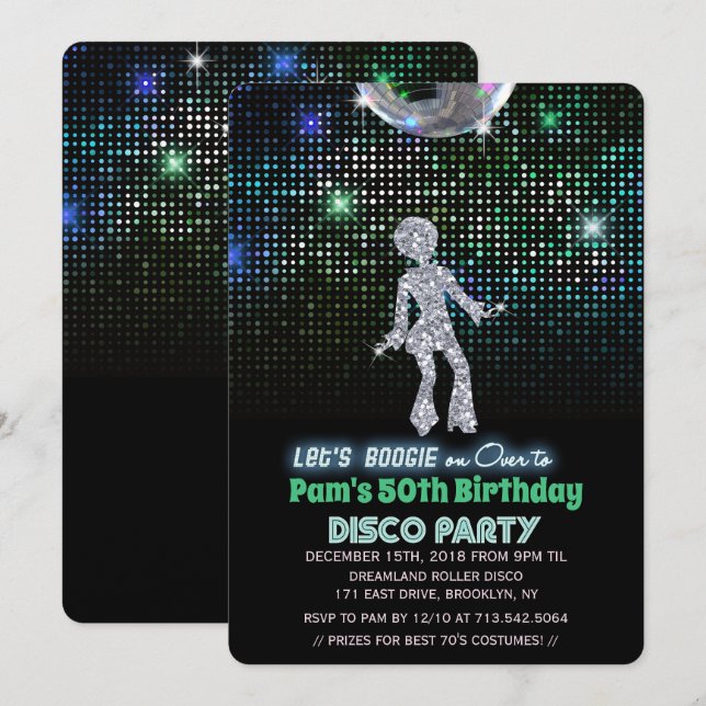CONVITE DE ANIVERSÁRIO DE DISCOTECA RETRÔ PARA QUA (Frente/Verso)