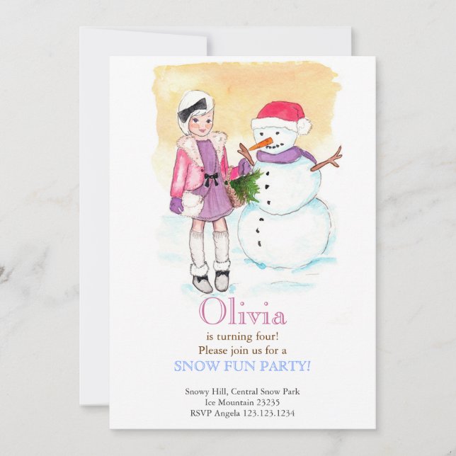 Convite de aniversário de Diversão de Neve (Frente)