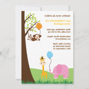 convite de aniversário de diversão para animais 