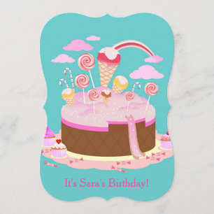Convite de aniversário de doces e de bolo de choco
