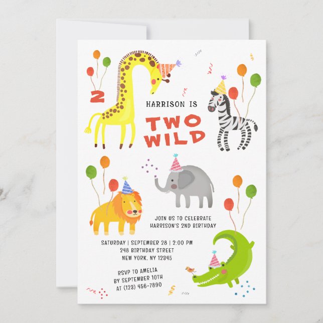 Convite de Aniversário de Dois Anos com Animais de (Frente)