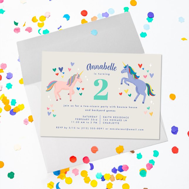 Convite de Aniversário de Dois Unicórnios Twonicor (Criador carregado)