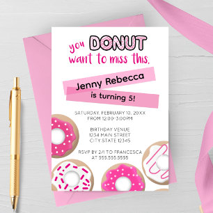 Convite de Aniversário de Donut Rosa