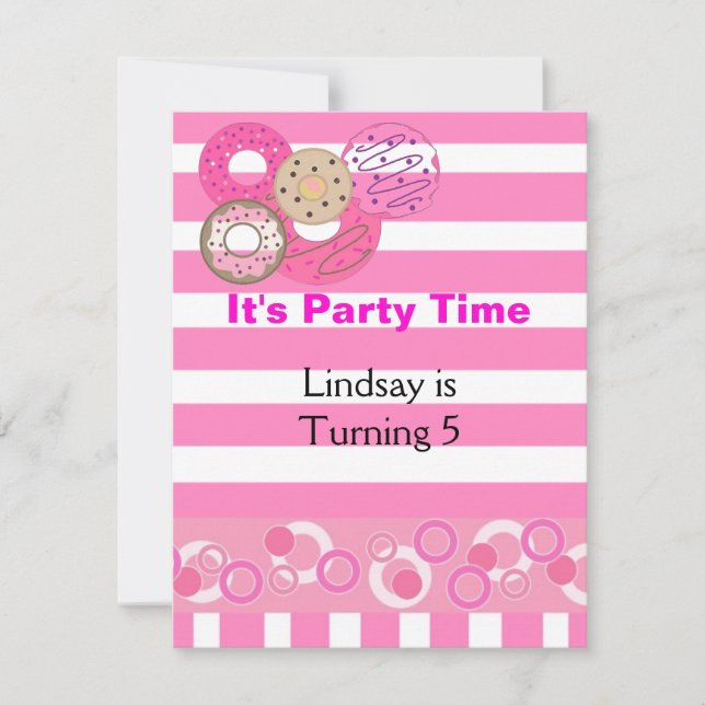 Convite de Aniversário de Donut Rosa (Frente)