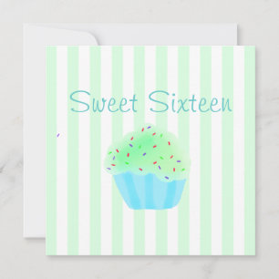 Convite de Aniversário de Doze Anos Verde Cupcake