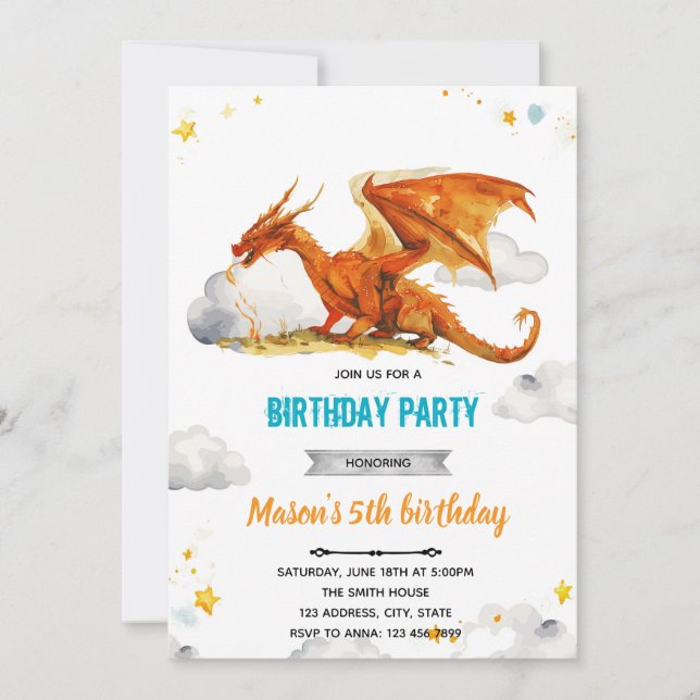 convite de aniversário de dragão (Frente)