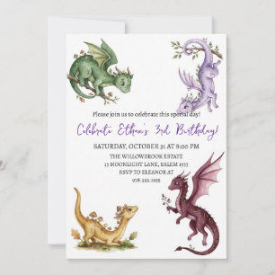Convite de aniversário de dragão aquarela