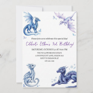 Convite de aniversário de dragão aquarela