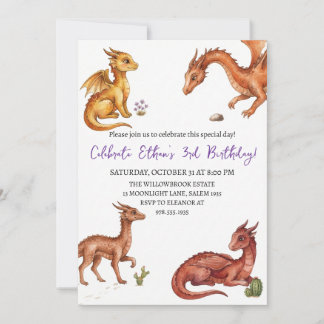 convite de aniversário de dragão aquarela