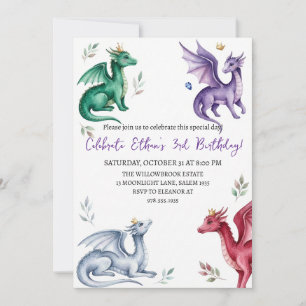 convite de aniversário de dragão aquarela