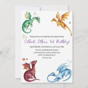 convite de aniversário de dragão aquarela