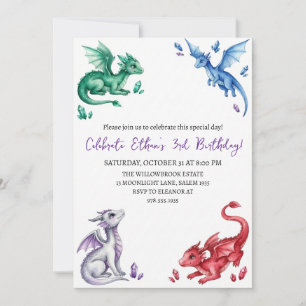 convite de aniversário de dragão aquarela
