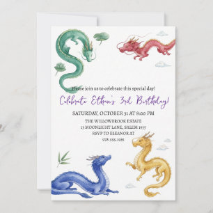 convite de aniversário de dragão aquarela