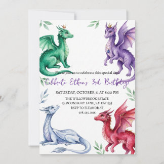 Convite de aniversário de dragão aquarela