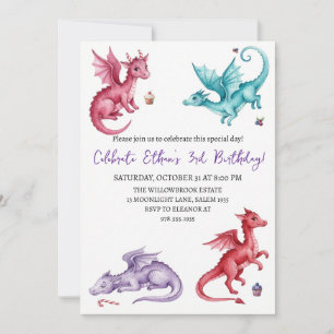 Convite de aniversário de dragão aquarela