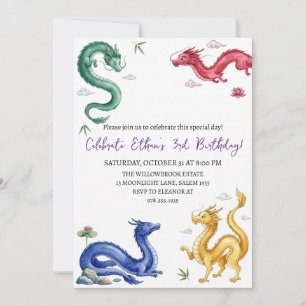 convite de aniversário de dragão aquarela