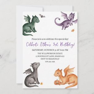 convite de aniversário de dragão aquarela