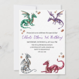 convite de aniversário de dragão aquarela