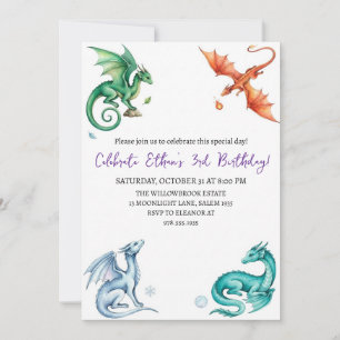 convite de aniversário de dragão aquarela