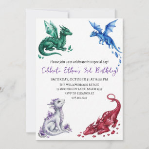Convite de aniversário de dragão aquarela
