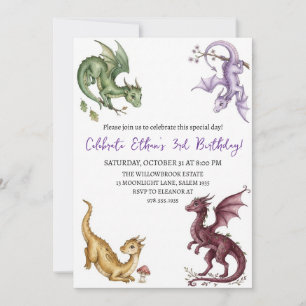 convite de aniversário de dragão aquarela