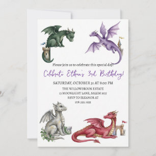 Convite de aniversário de dragão aquarela
