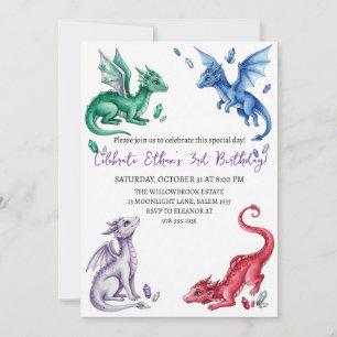 Convite de aniversário de dragão aquarela