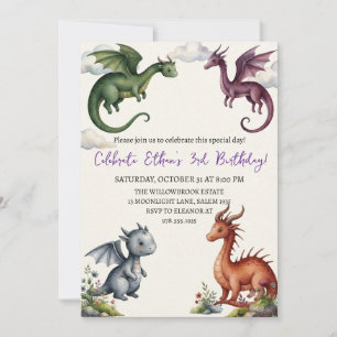 Convite de aniversário de dragão aquarela