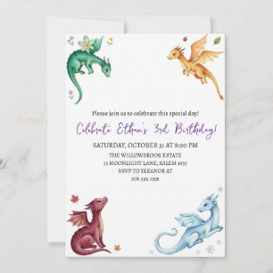 convite de aniversário de dragão aquarela