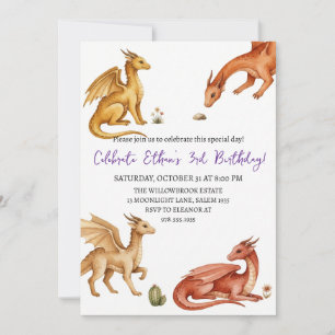 convite de aniversário de dragão aquarela