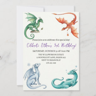 convite de aniversário de dragão aquarela