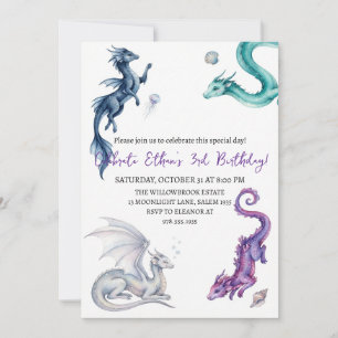 Convite de aniversário de dragão aquarela
