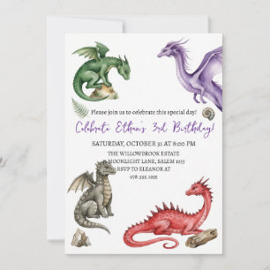 Convite de aniversário de dragão aquarela