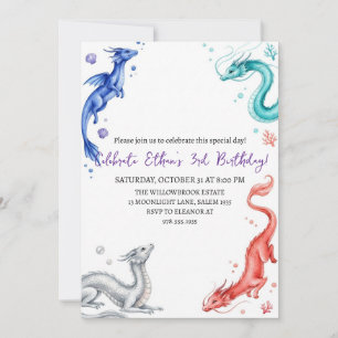 convite de aniversário de dragão aquarela
