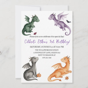 convite de aniversário de dragão aquarela