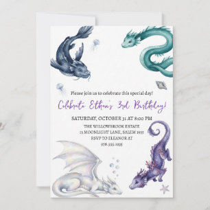 convite de aniversário de dragão aquarela