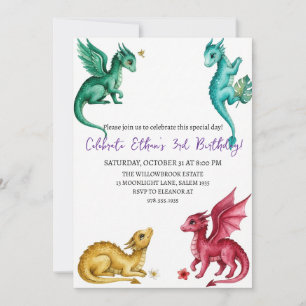 convite de aniversário de dragão aquarela