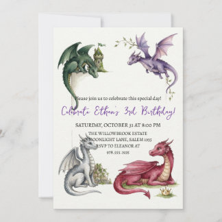 Convite de aniversário de dragão aquarela