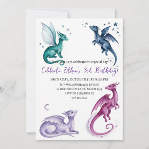 convite de aniversário de dragão aquarela